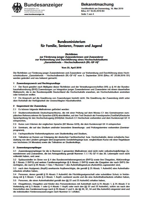 Die neuen Richtlinien Garantiefonds Hochschulbereich (PDF)